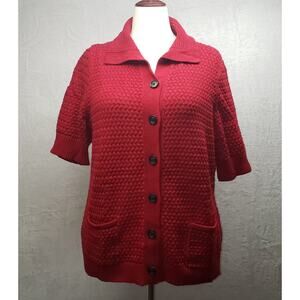 Vintage Chaps Red Basket Weave Cardigan 2X Plus Size Sweater Pockets Retro